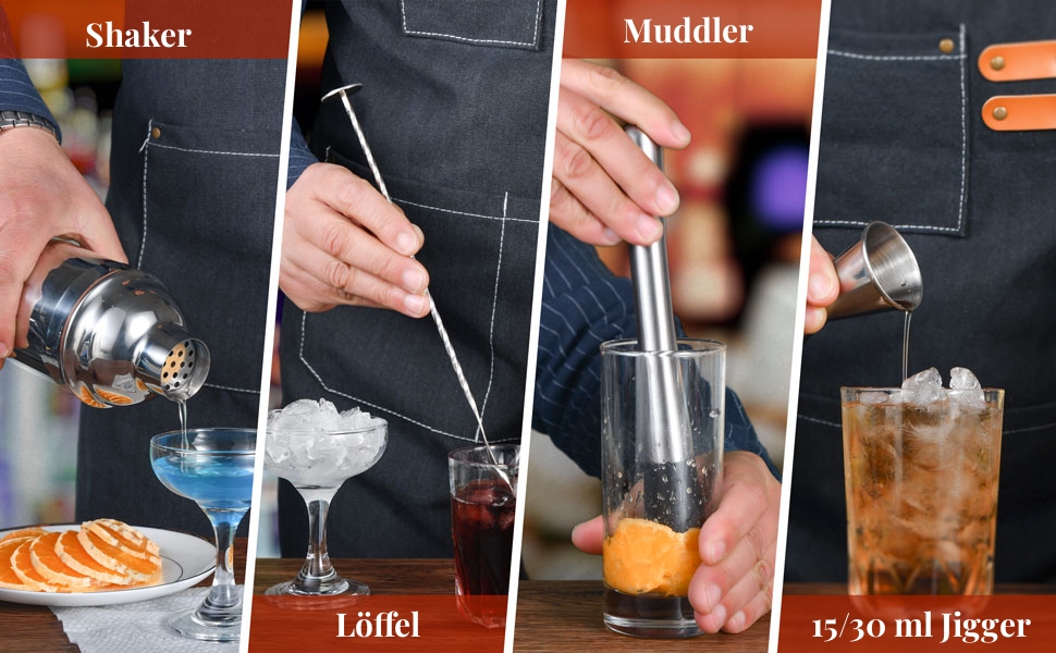 Набір шейкер для коктейлів Esmula 750 мл, 12 предметів, з рецептами, нержавіюча сталь