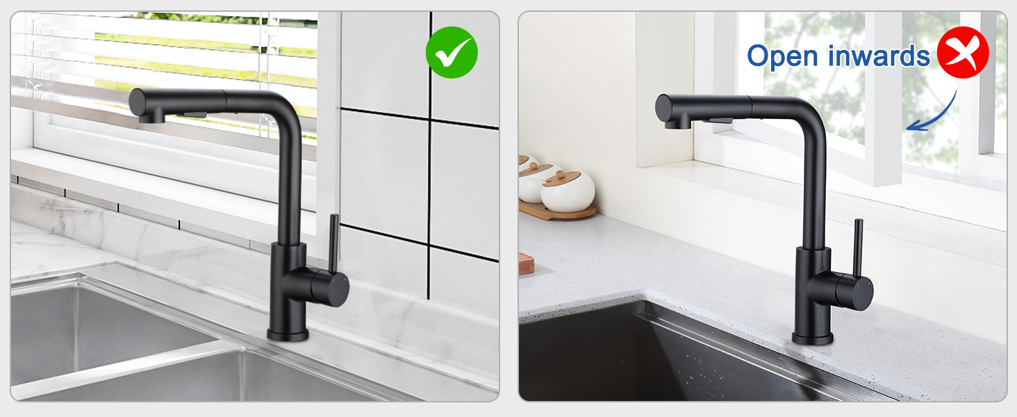 Висувна кухонна змішувач з душем, 360° поворот, кухонна арматура з двома режимами струменя, з нержавіючої сталі, чорний, з висувною насадкою