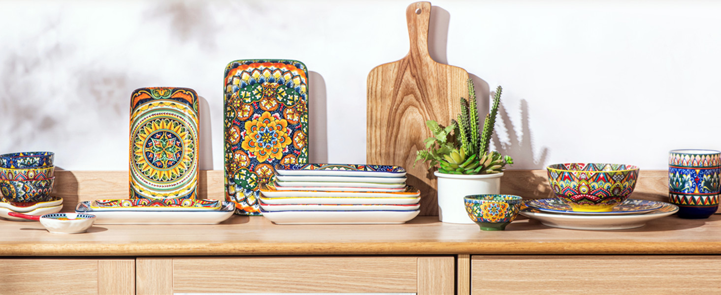 Набір сервірувальних тарілок Henten Home (6 шт.) - прямокутна форма, 25.5 см - для закусок, суші, фруктів, салатів, десертів - безпечно в мікрохвильовці, духовці, посудомийній машині - багатобарвний