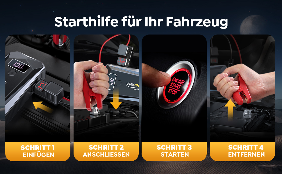 Портативний пусковий пристрій YaberAuto YA50 3000A з LCD-дисплеєм та LED-ліхтариком (4500A, 21800mAh) - для бензинових та дизельних двигунів до 7.0L