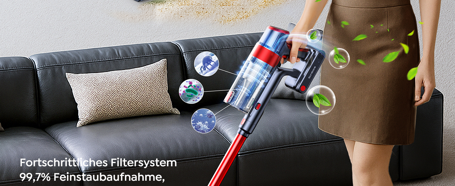 Бездротовий акумуляторний пилосос SunSare 600W з автоматичним режимом, сенсорним екраном та висувним шлангом 1м для твердих поверхонь, килимів та шерсті тварин