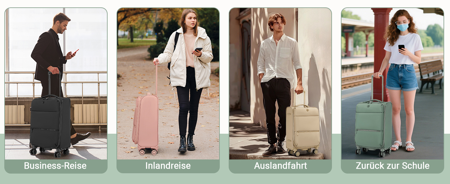 Чемодан Miss Lulu Handgepäck, 59.5 x 36.5 x 25 см, зелений, 32 л, з відділенням для мокрого одягу, на 4 колесах, для подорожей та бізнесу