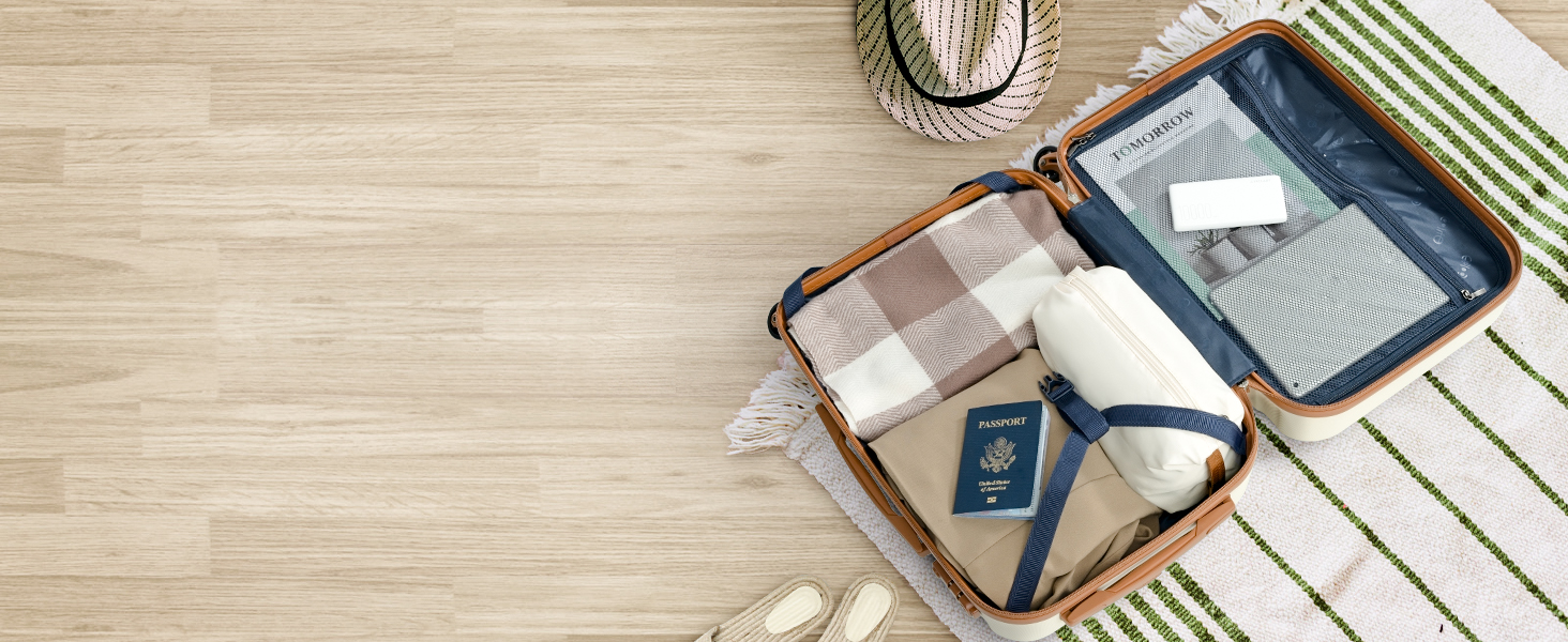 Набір валіз COOLIFE 6 шт: 16', 20', 24', 28' + сумка та органайзер | ABS, 360° колеса, TSA-замок. Ідеально для подорожей, відпочинку та навчання. Білий/Коричневий (Набір ручної поклажі 3 шт, Жовтий/Чорний)