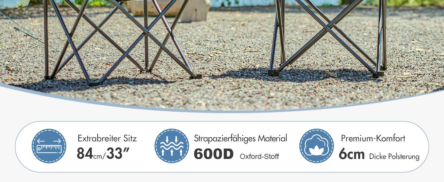 Крісло для кемпінгу складне, XXL, з підлокітниками, 150 кг, блакитне