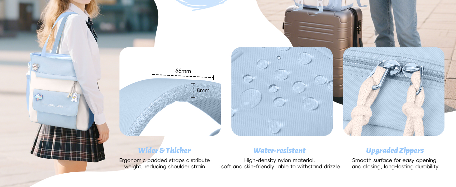 Рюкзак Tanou для дівчаток, шкільний набір: рюкзак, сумка через плече та пенал. Шкільний рюкзак для підлітків, casual, блакитний.