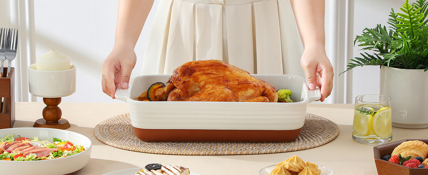 Форма для запікання MALACASA Serie TARA, 4.5л, кераміка, прямокутна, стійка до подряпин | Для лазаньї, тірамісу, запіканок 35*23.8 см (з решіткою)