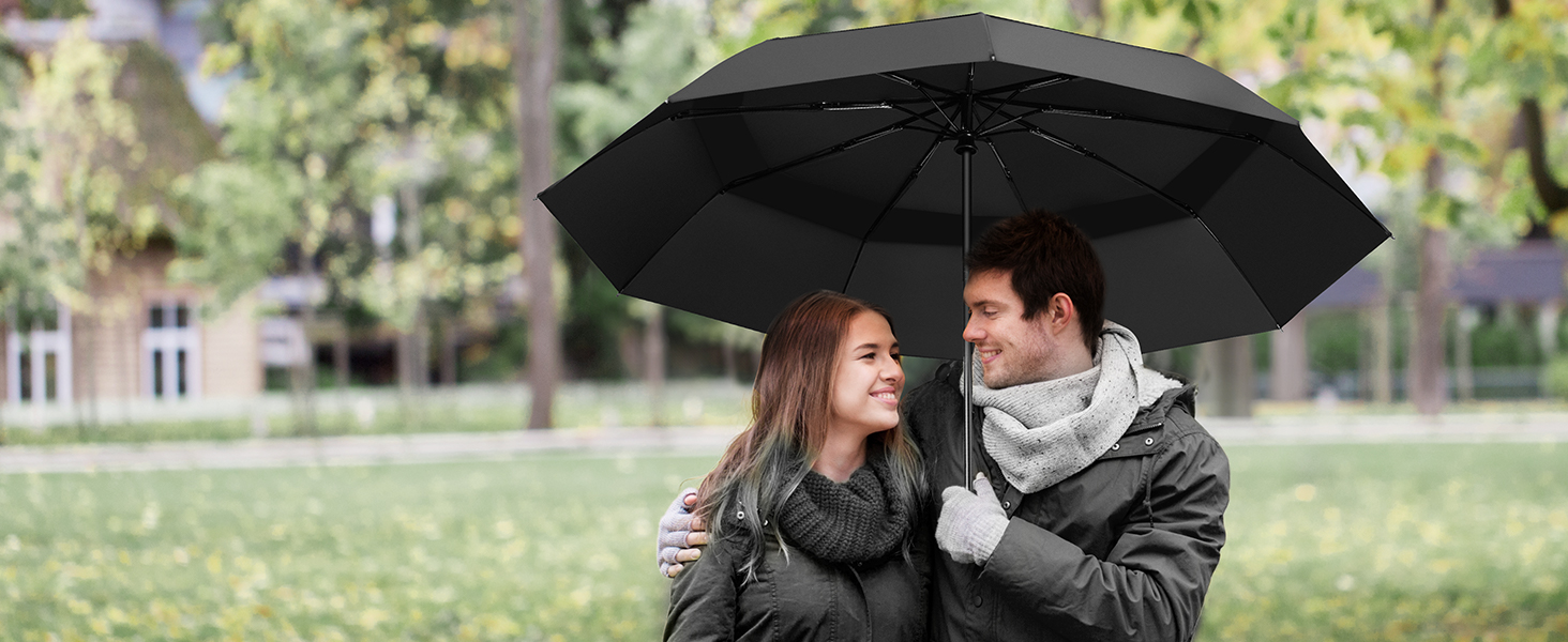 TECKNET Парасолька автоматична, чорна, штормостійка, легка у використанні