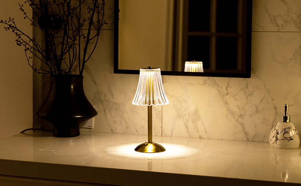 Бездротова LED-лампа настільна з акумулятором, диммер, нічна/настільна лампа для вітальні, спальні, 3 кольори, золота (квіти)