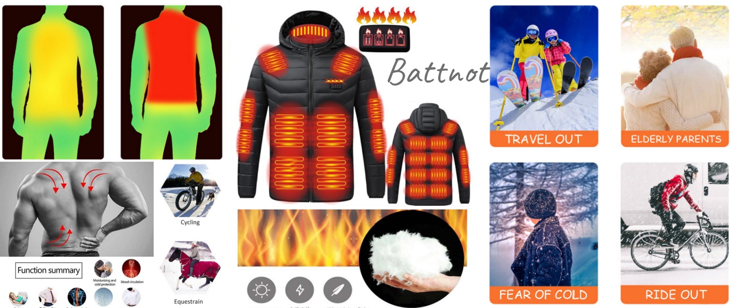 Обогрівальна куртка для чоловіків та жінок з капюшоном, тепла куртка-пуховик, зимова куртка для активного відпочинку, полювання, мотоциклів, кемпінгу, чорного кольору, XL