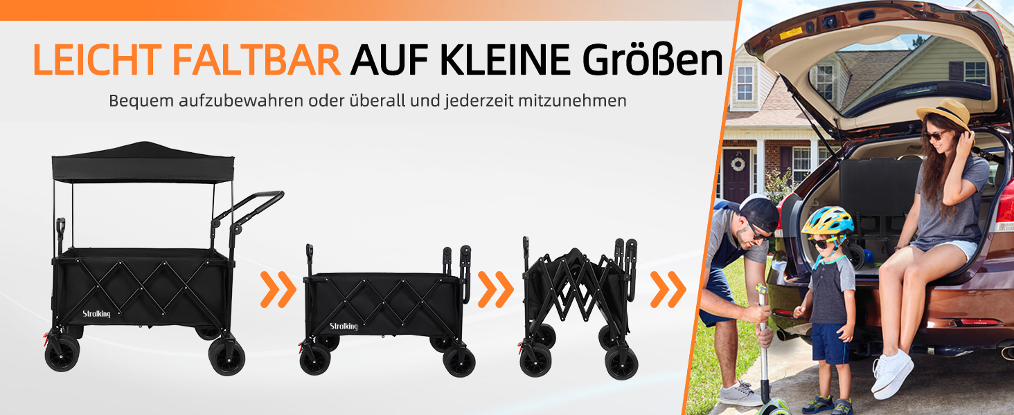 3 в 1 вагончик-тележка складний з гальмами, 150л, 136кг, чорний