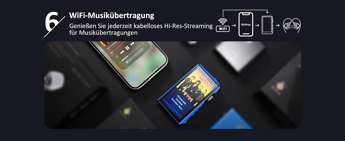 Hidizs AP80 PRO MAX: Hi-Res MP3 плеєр з Bluetooth, Wi-Fi, DLNA, AirPlay, DAC ES9219C, MQA 16X, DSD256, PCM 384kHz, підтримка SD до 2TB, Чорний