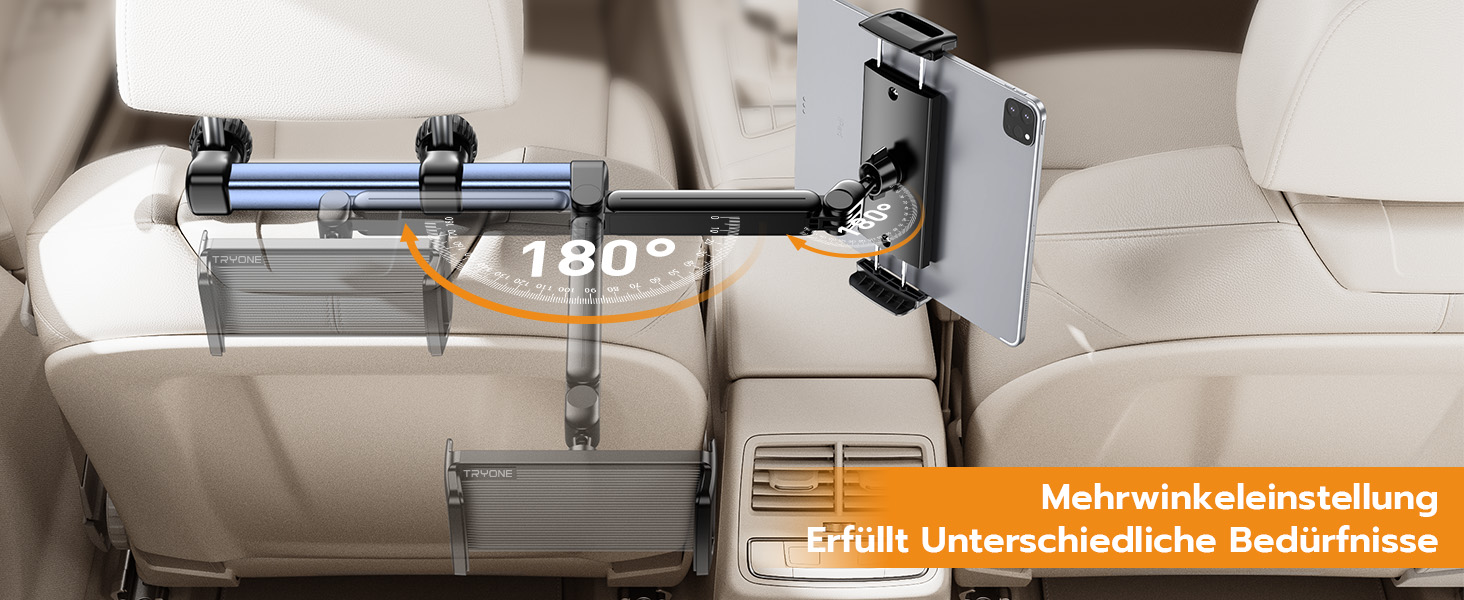 Тримач для планшету TRYONE в авто: кріплення на підголівник, 46 см, 3-в-1, для дітей, сумісний з iPad, Samsung Tab, Switch, телефонами (4.7-13 дюймів)