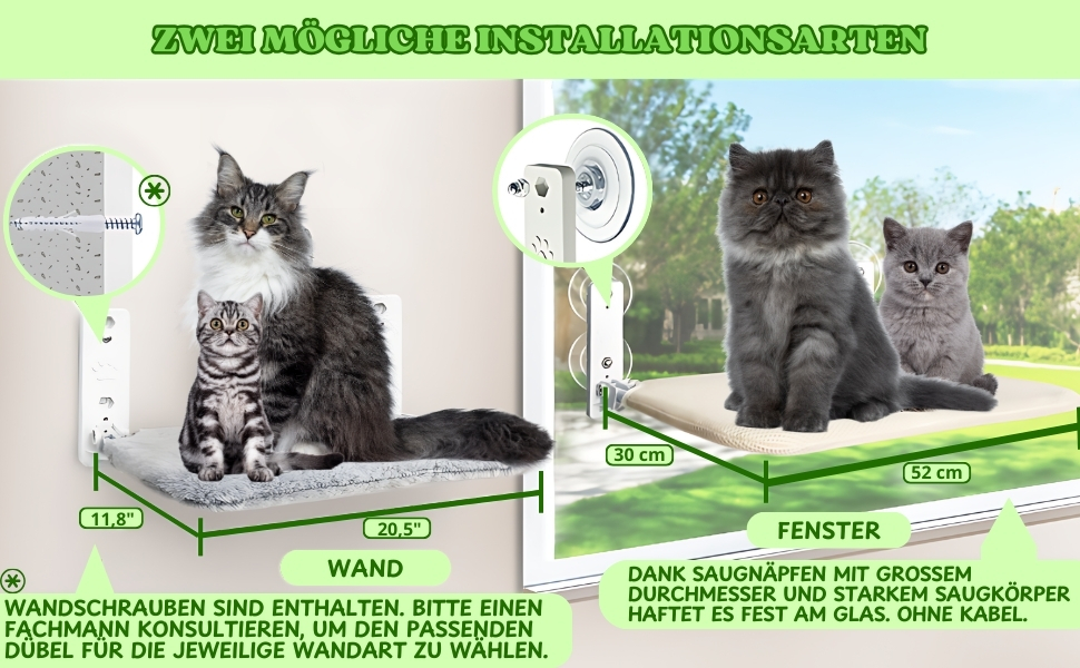 Підвісна гамак для котів на вікно/стіну, ліжко для котів з присосками, без кабелю, з іграшкою. Бежевий, великий