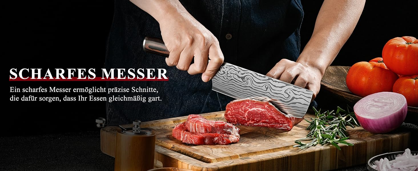 Японський ніж Sunnecko Santoku 17см - професійний кухонний ніж для приготування їжі (7 дюймів)