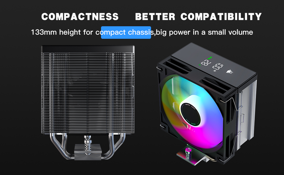 Система охолодження CPU TZMRIT KF401 DGT з дисплеєм, 12 см, 1600 RPM, 4-pin PWM вентилятор для Intel LGA 1700/1200/115X/1851 та AM4/AM5