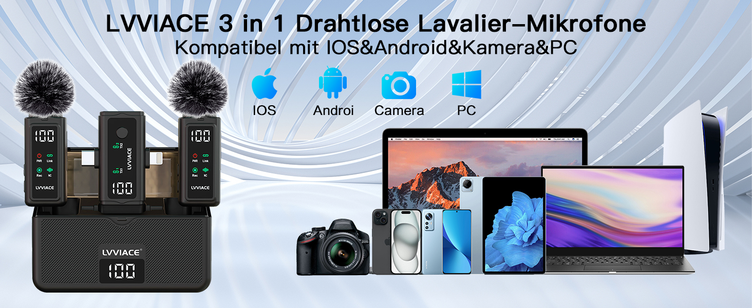 Мікрофон-петличка 3-в-1 для iPhone, Android, камери: бездротовий мікрофон з шумозаглушенням, 45 годин роботи, цифровий дисплей, кейс для зарядки, відеозйомка, стрімінг