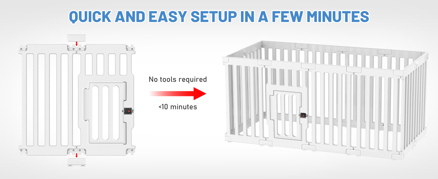 Клітка для цуценят Indoor 65 см, пластикове огородження для собак з неслизькими присосками, вольєр для маленьких собак, 18 панелей, 18 шт (168 x 135 x 65 см), з окремими секціями