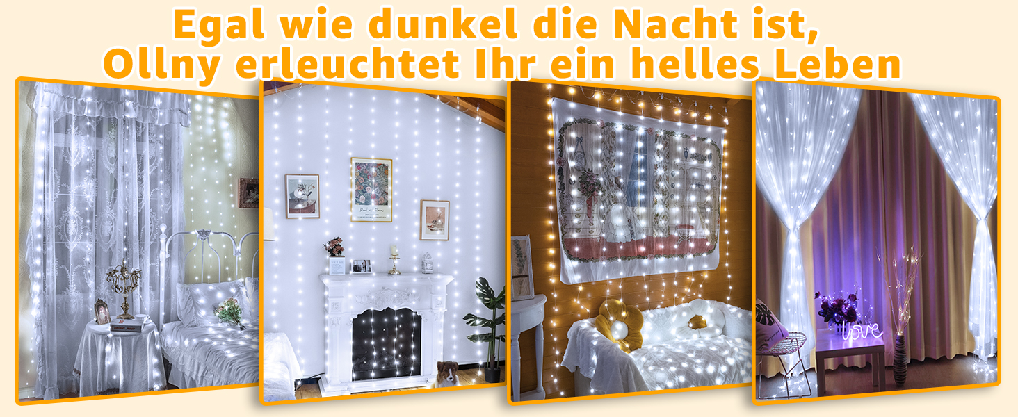 Льодосвітний штора-гірлянда для декору приміщень та вулиці, 3x3м, 300 LED, 8 режимів, IP67, пульт, таймер, димування, для декору на Різдво, двері, стіни, вечірки, вікна, балкон (тепле біле світло)