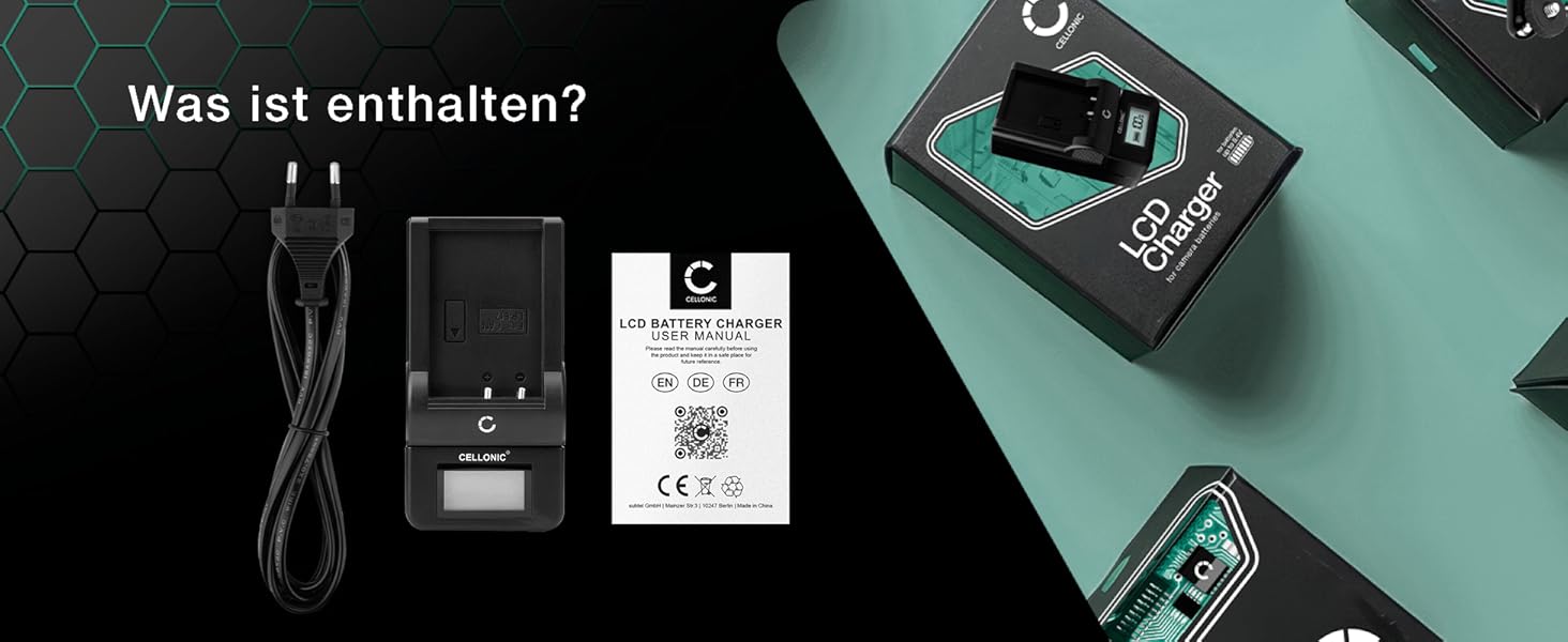 Зарядний пристрій CELLONIC DE-A84A для камер Panasonic Lumix DMC-FZ72, FZ100, FZ150, FZ40, FZ45, FZ47, FZ60, FZ48, FZ62, FZ70, DC-FZ82 з дисплеєм та кабелем