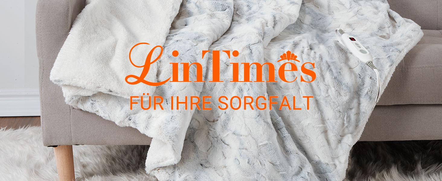 Електрична ковдра LinTimes з автовимкненням, 6 температурних режимів, таймер 10 годин, PV-велюр та Sherpa фліс, пральна, (Мраморний, 180 x 130 см)