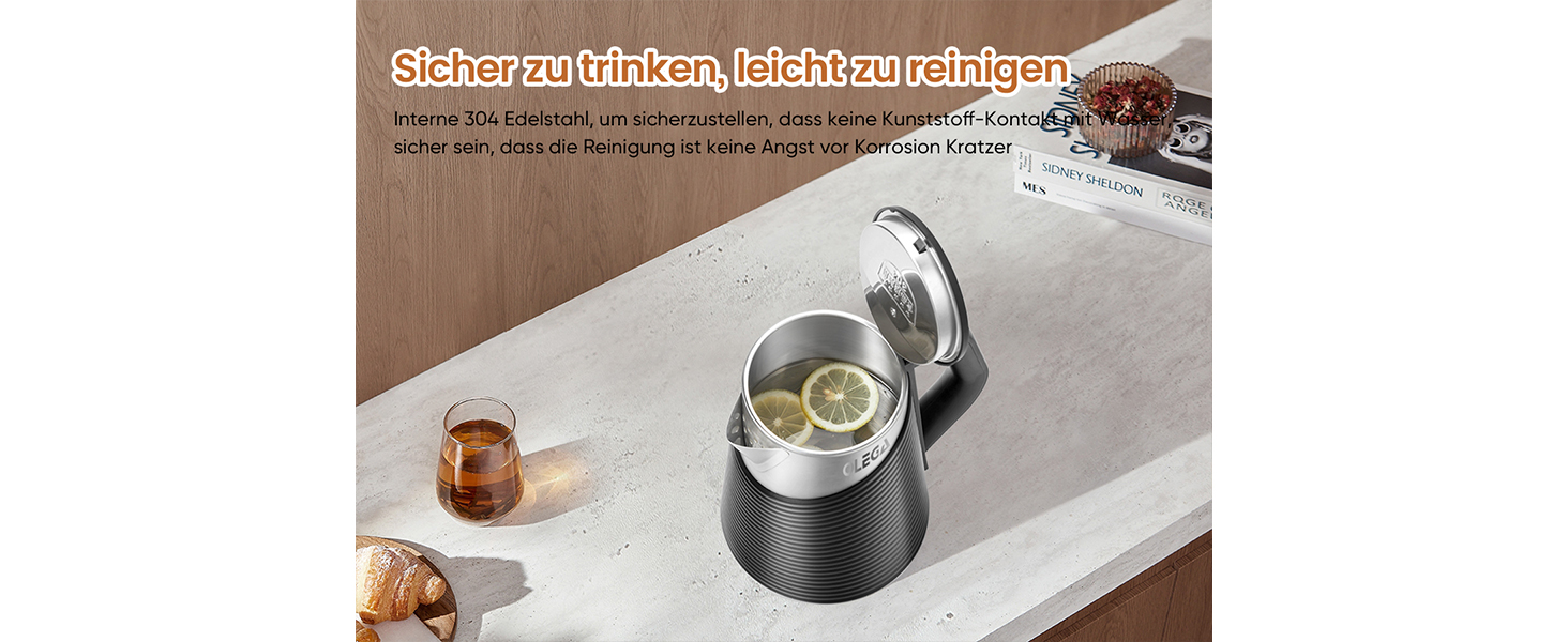 Електричний чайник OLEGA 1.8 л, 1800 Вт, швидкий нагрів, чорний, BPA Free