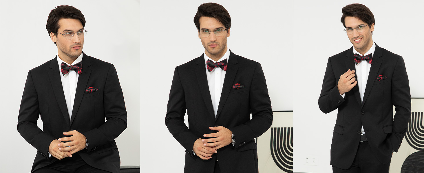 HISDERN Чоловіча краватка-метелик з кишеньковим хустинкою, комплект. Краватка-метелик для чоловіків у горошок/з принтом тварин, для весілля, вечірки, темно-синій/білка