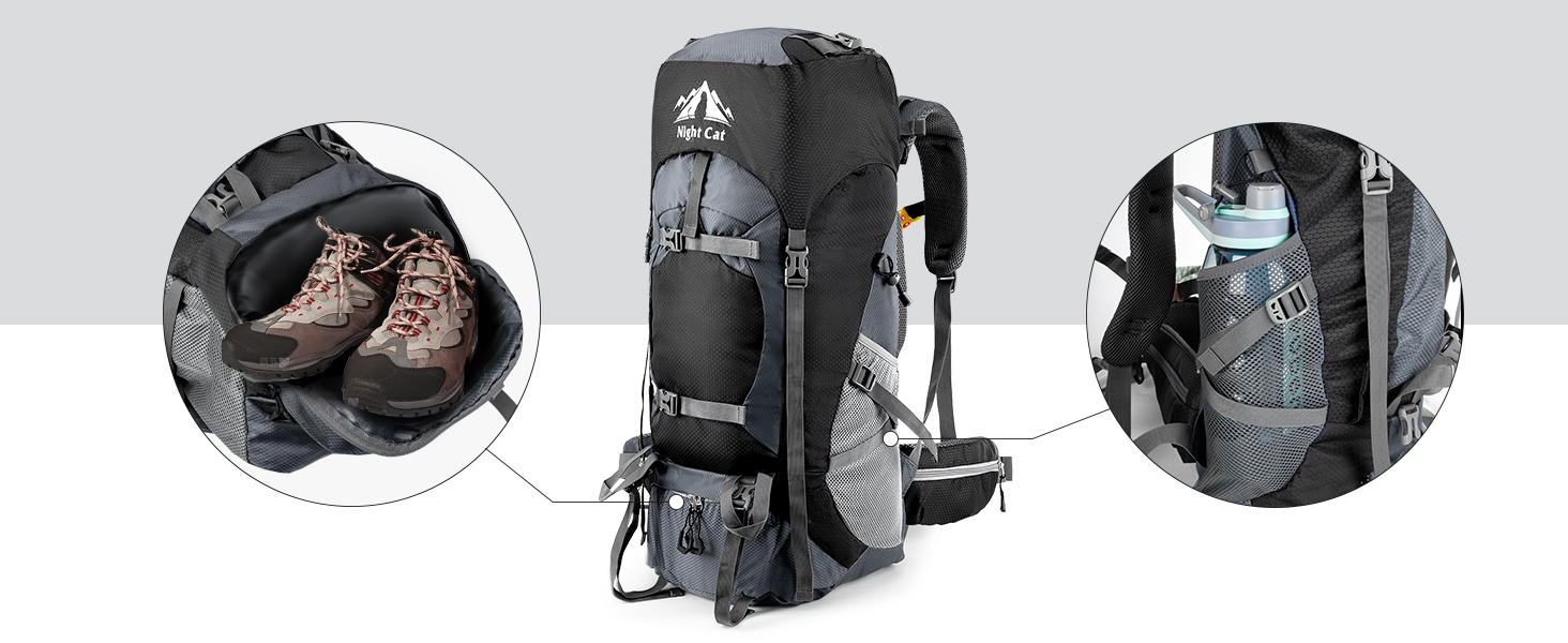 Рюкзак Night Cat Wanderrucksack 70/90 л для туризму, трекінгу, походів, подорожей, для чоловіків та жінок, дихаючий, для кемпінгу, альпінізму, велоподорожей