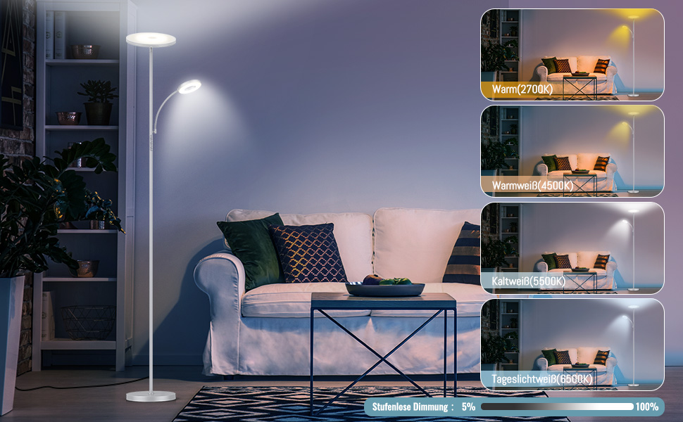 Стелярська лампа для вітальні з LED-підсвічуванням 4200LM, регулювання яскравості, пульт дистанційного керування, сенсорне керування, сучасний дизайн (42W, сірий)