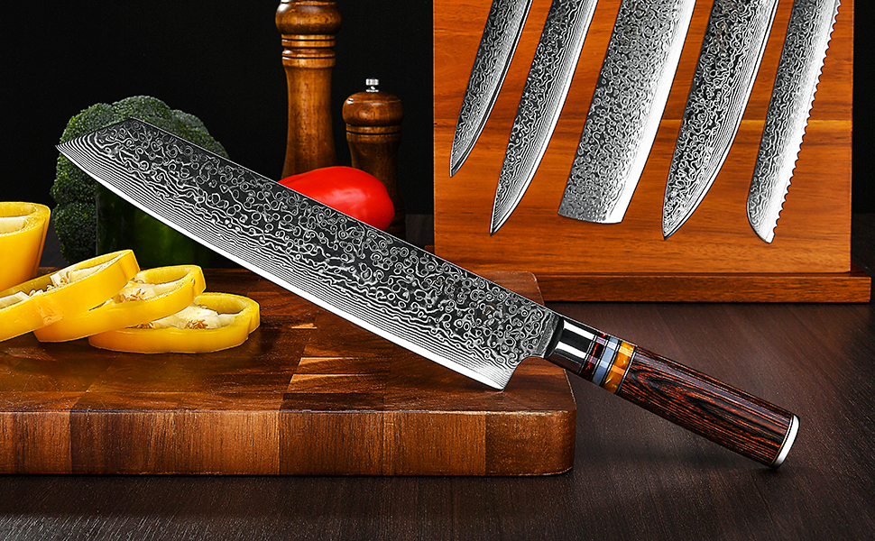Ніж кухарський FANTECK Kiritsuke Damast 24 см, сталь VG-10 (67 шарів), рукоять Pakkawood, в подарунковій коробці