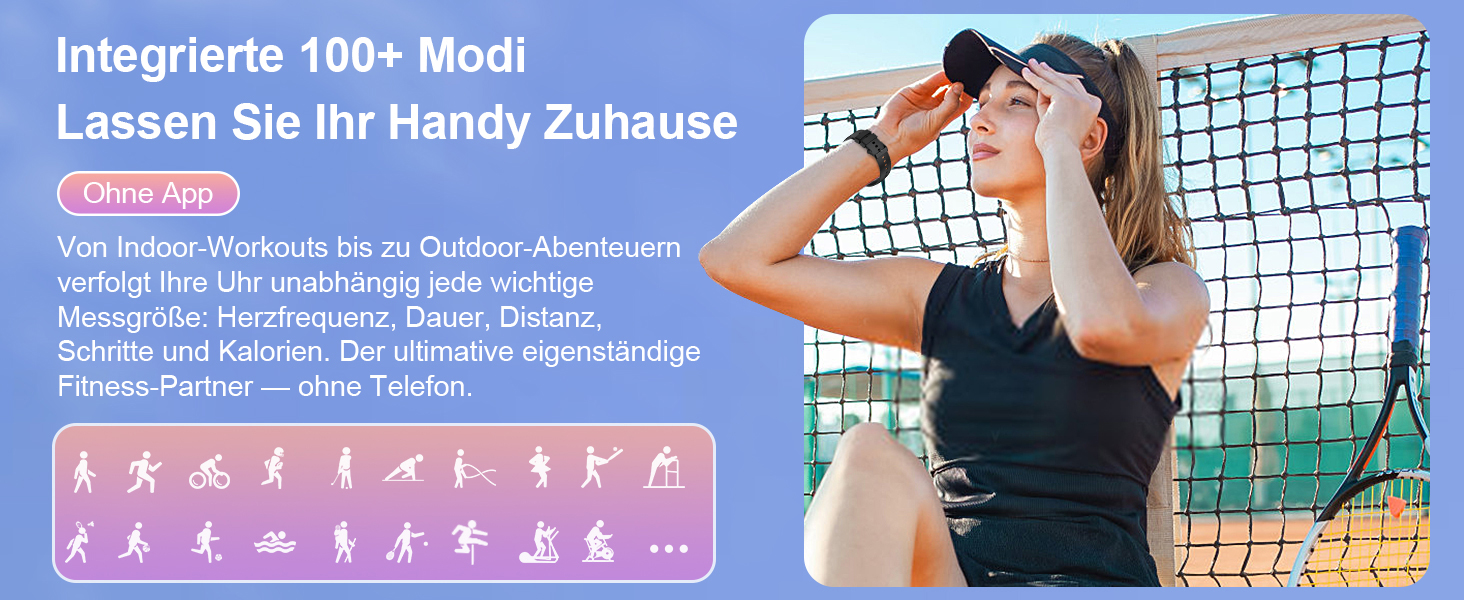 Розумний годинник Popglory для жінок та чоловіків, 100+ спортивних режимів, моніторинг здоров'я 24/7, Bluetooth, вимірювання тиску, пульсу, стресу, сну, будильник, калькулятор, крокомір, сумісний з Android та iOS, чорний