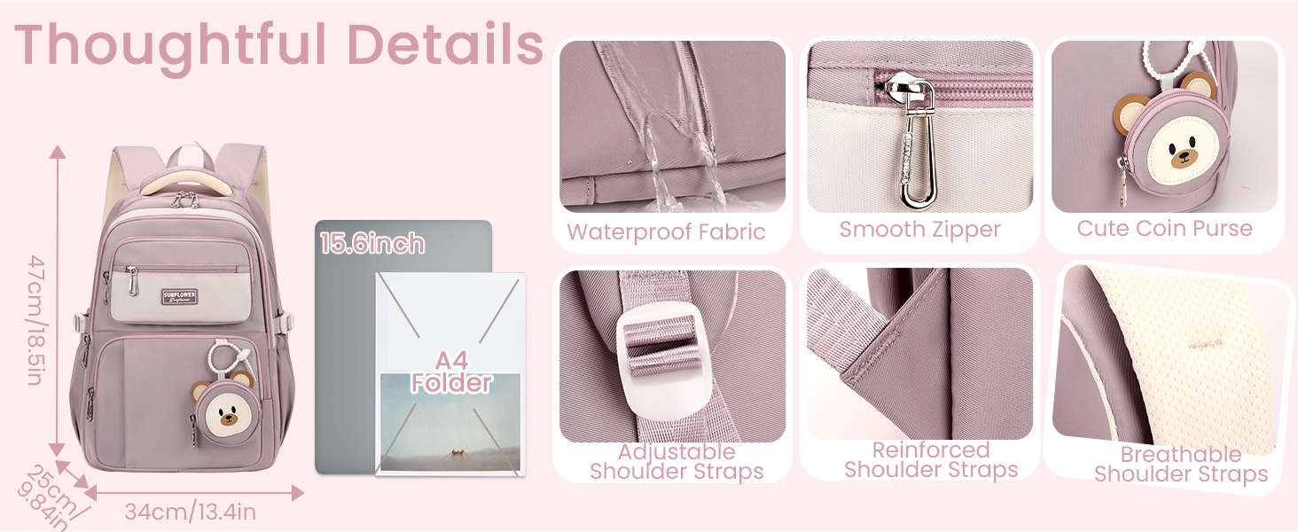 Шкільний рюкзак Makukke для дівчаток, водонепроникний, 30л, для 5 класу, з милим брелоком, зелений