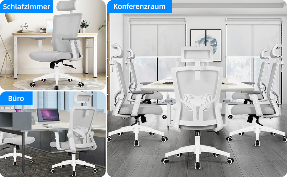 Ергономічне крісло Daccormax для офісу з регульованою підголівником, підлокітниками та підтримкою попереку. Офісне крісло, поворотне, з функцією гойдання, mesh-сидіння, для спини, до 150 кг (сірий)