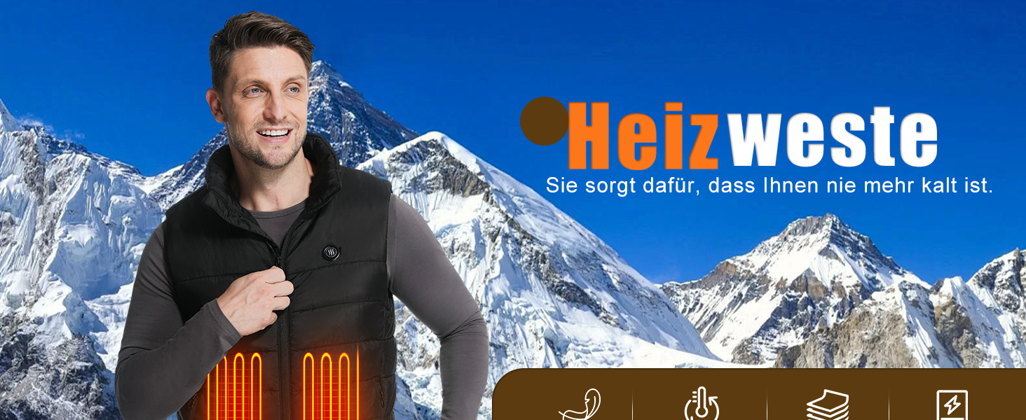 Обогревна жилетка Miss Doozy з Powerbank 10000mAh, 6 зон нагріву, 3 режими температури - для чоловіків та жінок, Outdoor, мотоцикл, туризм, XXL