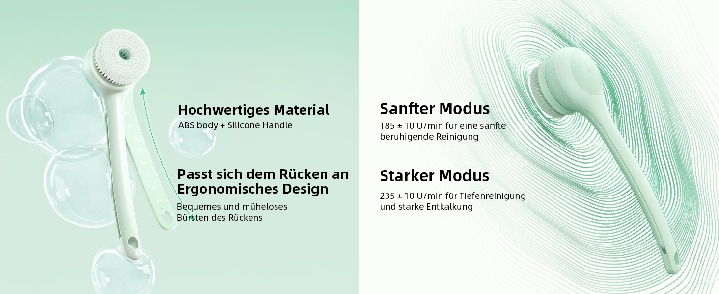 Електрична щітка для спини Gentle Exfoliating, для глибокого очищення, з довгим ручним, для жінок, чоловіків, літніх людей, рожевого (блідо-зеленого) кольору