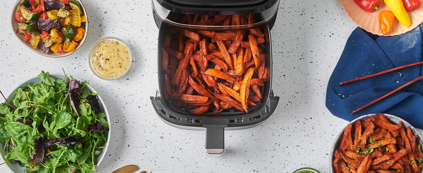Russell Hobbs Rapid Air Fryer 4.3L - Quiet & Compact Air Fryer with 9 Programs, Touchscreen, Grill, Bake & Fry