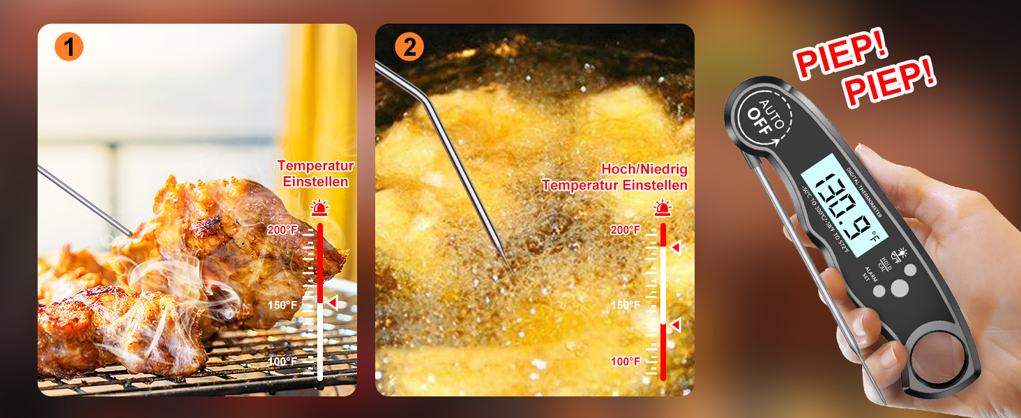 Цифровий термометр для м'яса: миттєве зчитування, для приготування на грилі та в духовці, з магнітною основою та сигналом тривоги, для кухні, барбекю та лабораторій