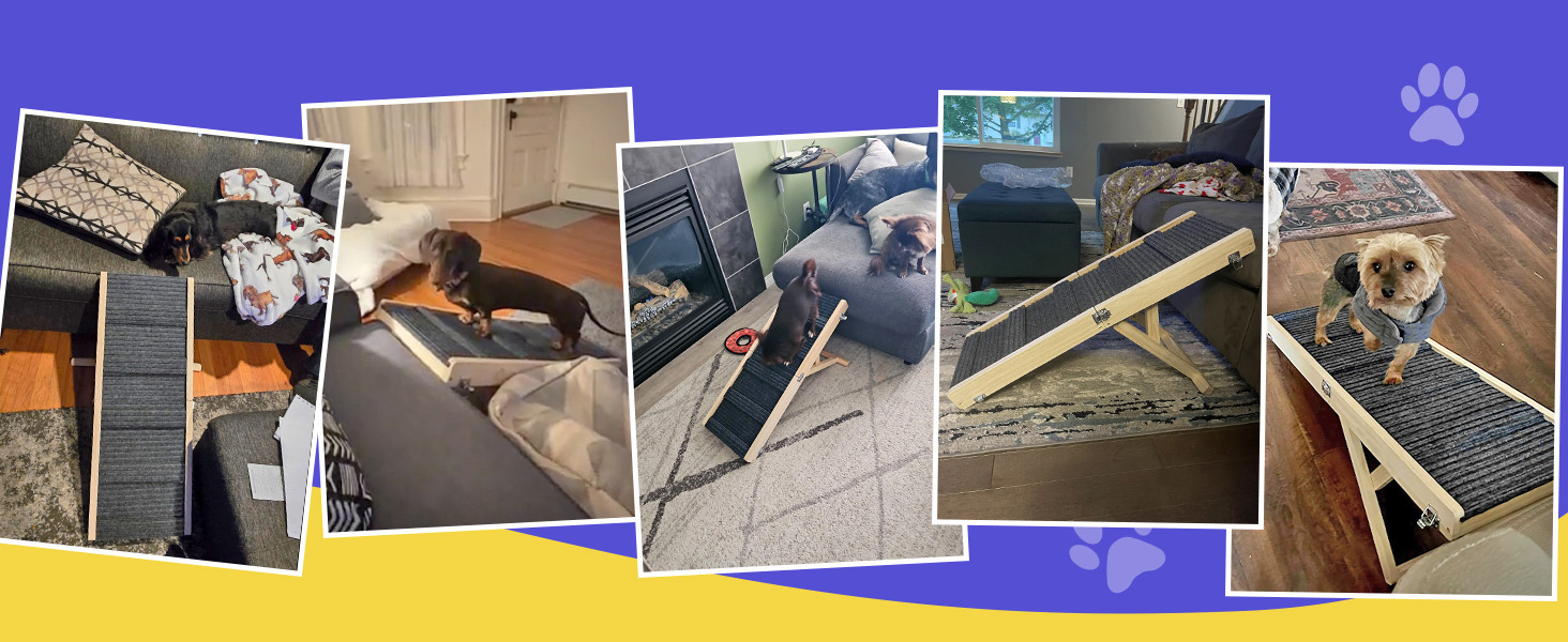 Pawaboo Рампа для собак, дерев'яна, регульована висота, 11.6'-22.4', для маленьких та середніх собак до 65 кг, протиковзка, для авто, ліжка, дивану (80x30 см, чорна)