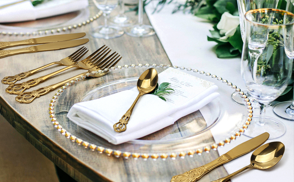 Набір столових приборів 20 предметів Vintage Palast з нержавіючої сталі на 4 особи, золотий, полірований, для посудомийної машини