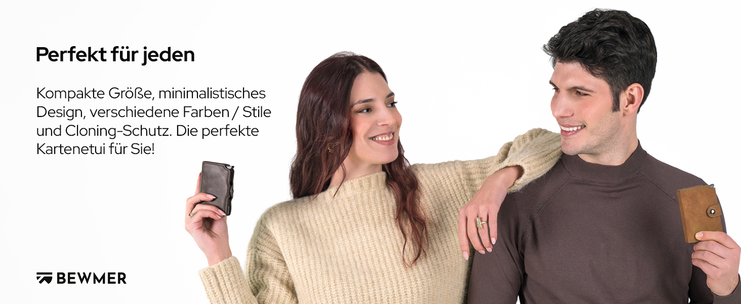 BEWMER Преміум картхолдер для кредитних карток | Смарт-портмоне для жінок та чоловіків з RFID захистом від копіювання | Шкіряне картхолдер-гаманець сірого кольору