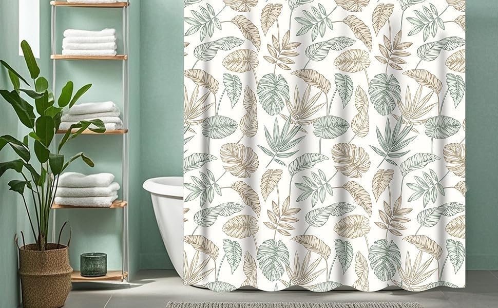 Штора для душу 180x200 см, текстильна, зелена. Матеріал: поліестер, антигрибкова, водонепроникна, з обтяженим краєм, з люверсами та 12 кільцями для душу. Підходить для ванни.