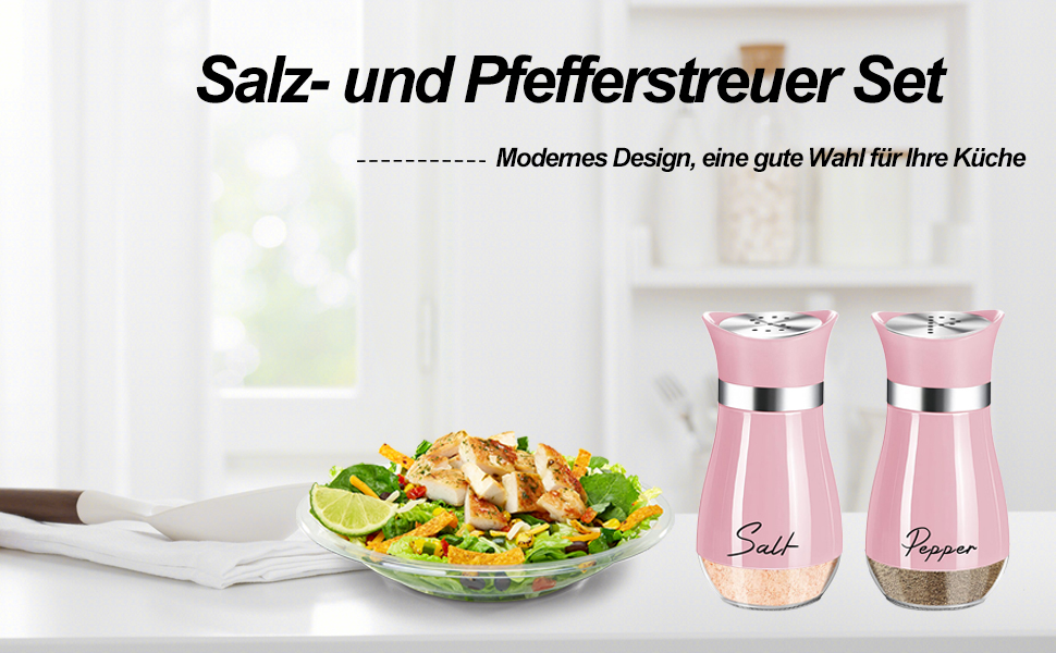 Набір для солі та перцю з нержавіючої сталі з скляною пляшечкою, дозатор спецій, кухонне приладдя для дому, кухні, ресторану, обіднього столу (Рожевий)