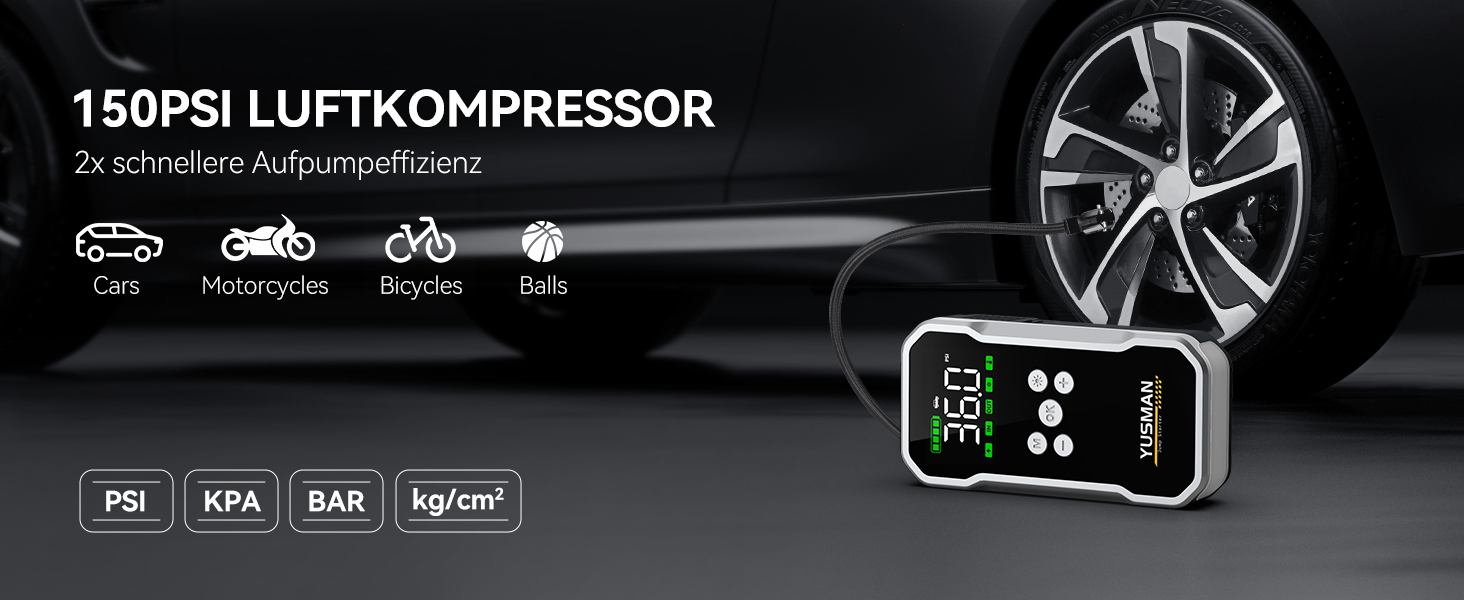 Powerbank Starthilfe F03: Портативний стартер для авто з компресором та повітряним насосом | 6000A, 7L, 150PSI, LCD, LED