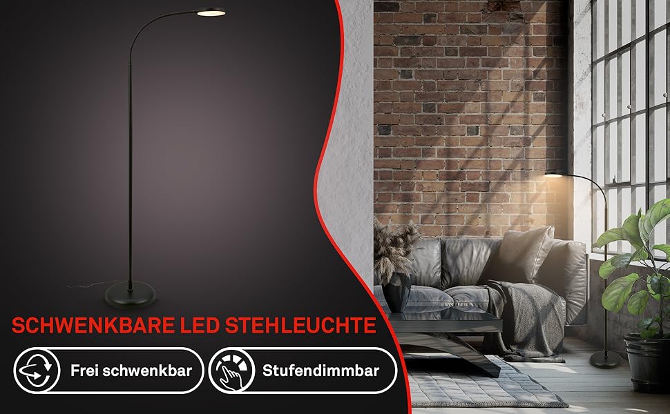 LED лампа BRILONER з торшетом, регульована яскравість, поворотна, настільна лампа для дому, офісу, читання, 32,5x13x40 см, чорна