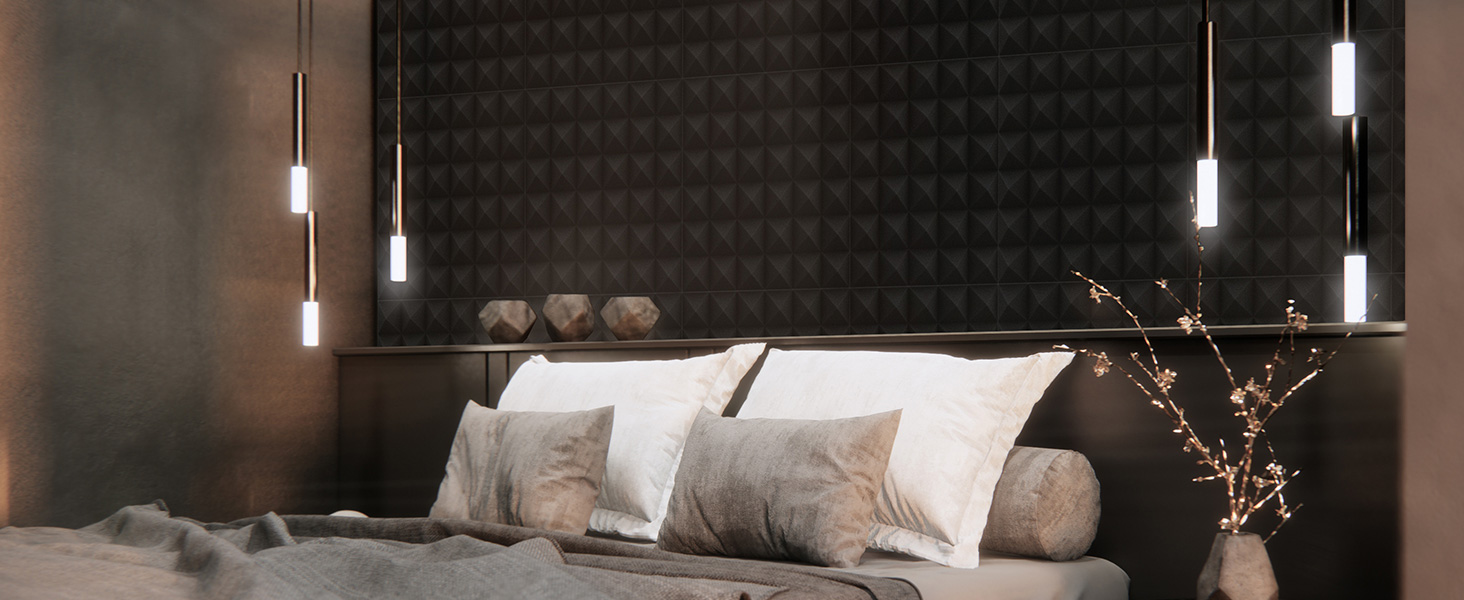 Акустичні панелі JBER самоклейні, звукопоглинаючі пірамідні панелі 30х30х3 см для студії, офісу та спальні, чорний колір (12 шт)