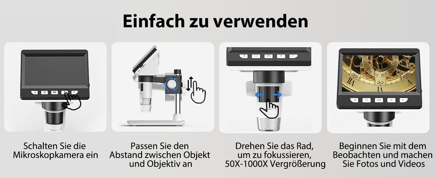 Цифровий мікроскоп AOPICK з LCD екраном, 50X-500X, 4.3 дюйми, 1080P, USB, 8 LED, для дорослих/дітей, сумісний з MacOS Windows (білий)