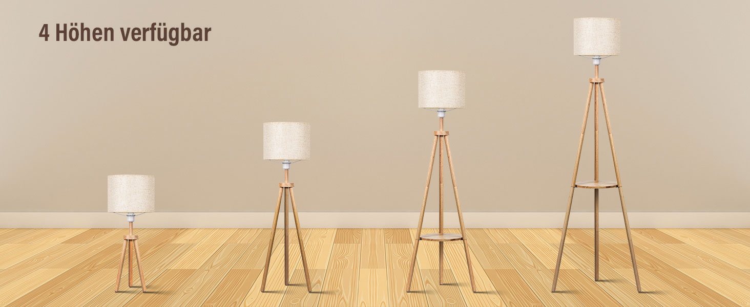 Стельова лампа для вітальні з полицею, дерев'яна LED-стійка лампа з регулюванням яскравості, тринога, 3 колірні температури, таймер на 30/60 хвилин, абажур, вимикач на корпусі для вітальні, спальні, офісу.