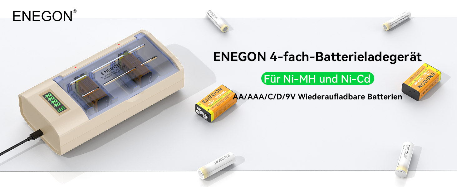 Зарядний пристрій ENEGON Universal для акумуляторів AA/AAA/C/D/9V Ni-MH/Ni-CD з LCD дисплеєм та 4 слотами