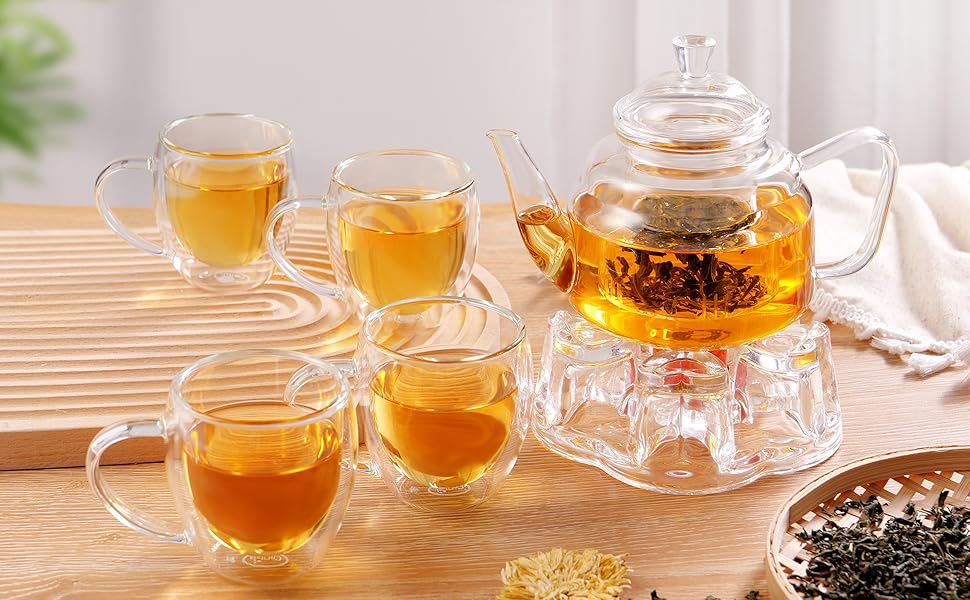 Скляний чайник CNGLASS з ситом із нержавіючої сталі, 900 мл, термостійкий для листового та розквітного чаю, прозорий