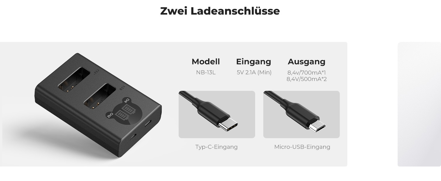 Запасний акумулятор K&F CONCEPT NB-13L (2 шт.) з LCD-зарядним пристроєм для Canon EOS G7X3/G7X2/G9X/G5X/SX720HS