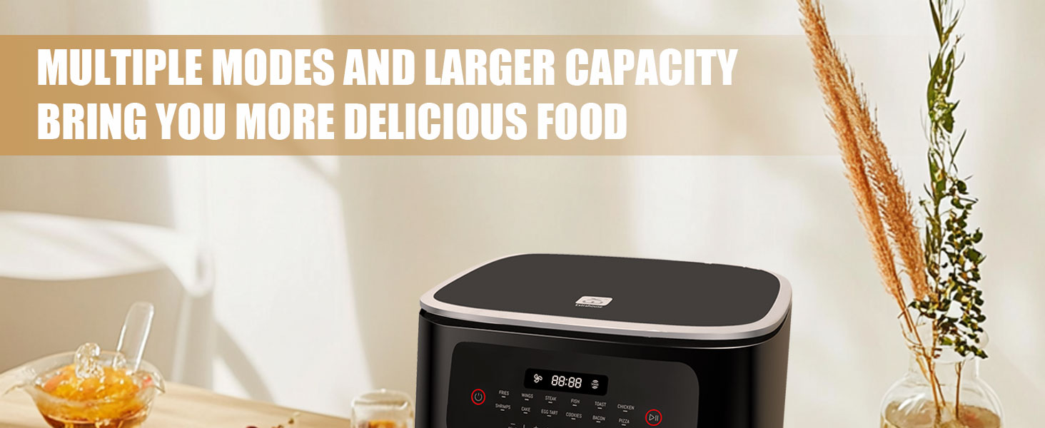 Фритюрниця без олії 7L XXL з сенсорним екраном, 12 програм, 1800W (Чорний/Сірий)